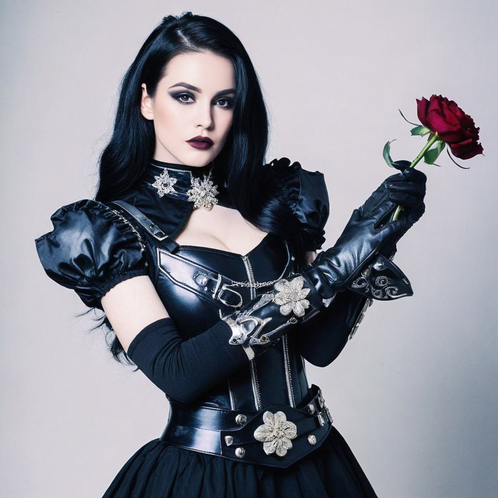 Gothic Woman with Red Rose
