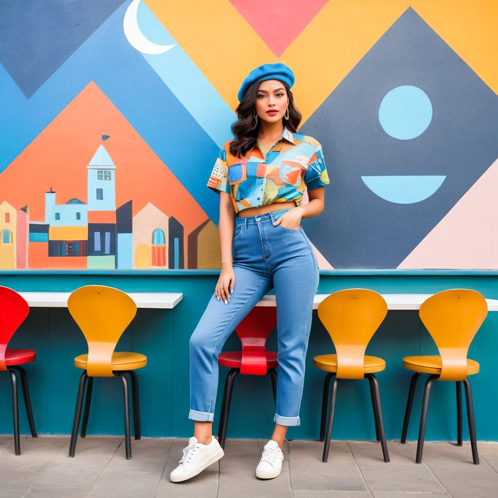 Fashionable Young Woman in Colorful Mural