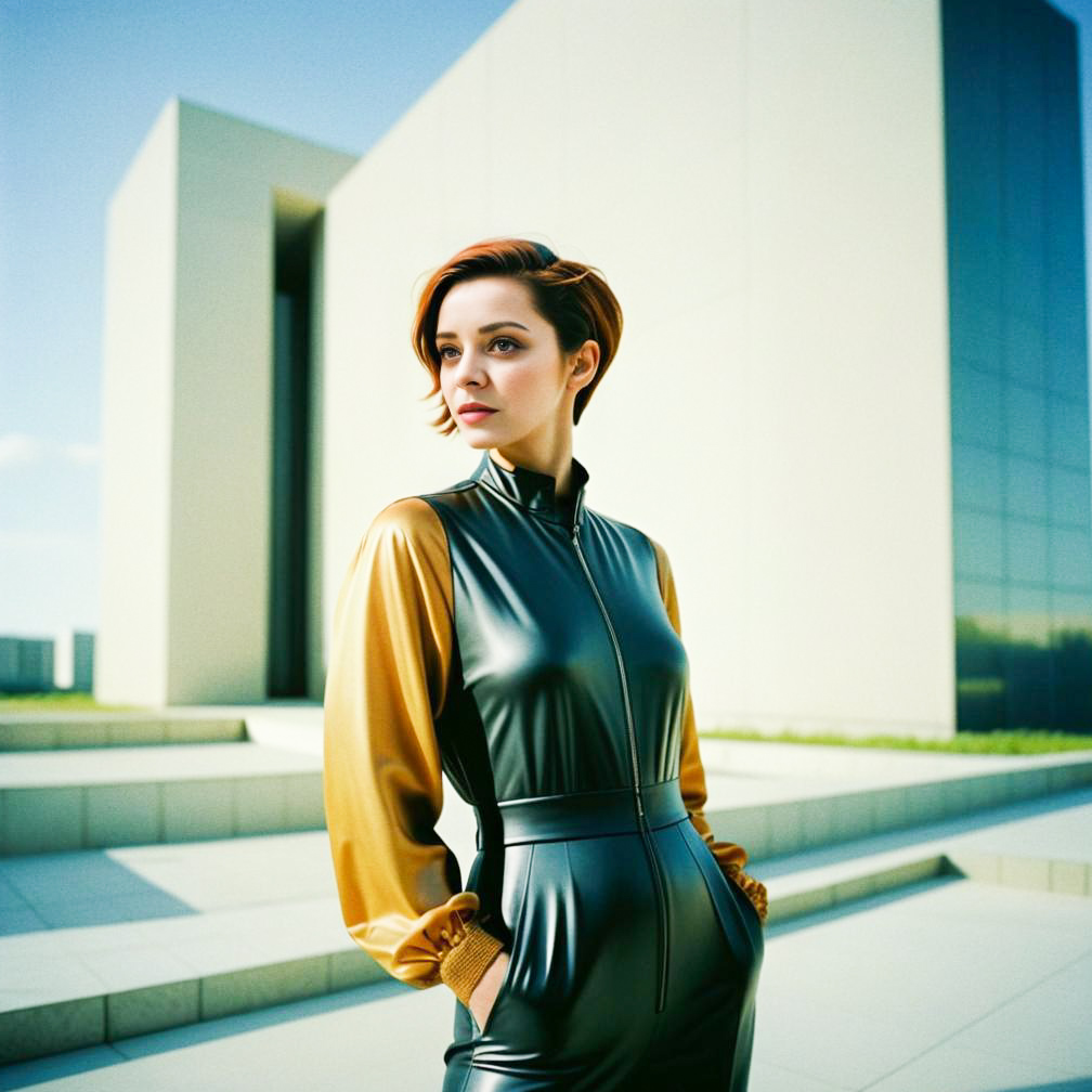 Stylish Woman in Futuristic Outfit