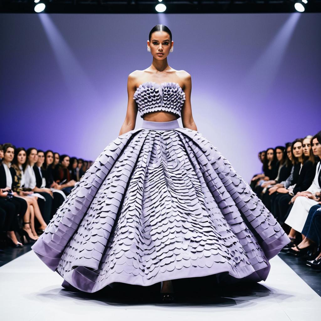 Haute Couture Lilac Petal Textured Gown on Fashion Runway