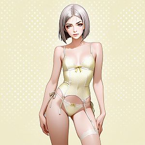 Elegant Woman in Pale Yellow Lingerie Digital Artwork