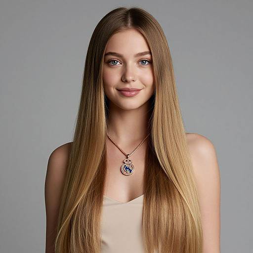 Portrait of Young Woman with Long Blonde Hair and Pendant Necklace