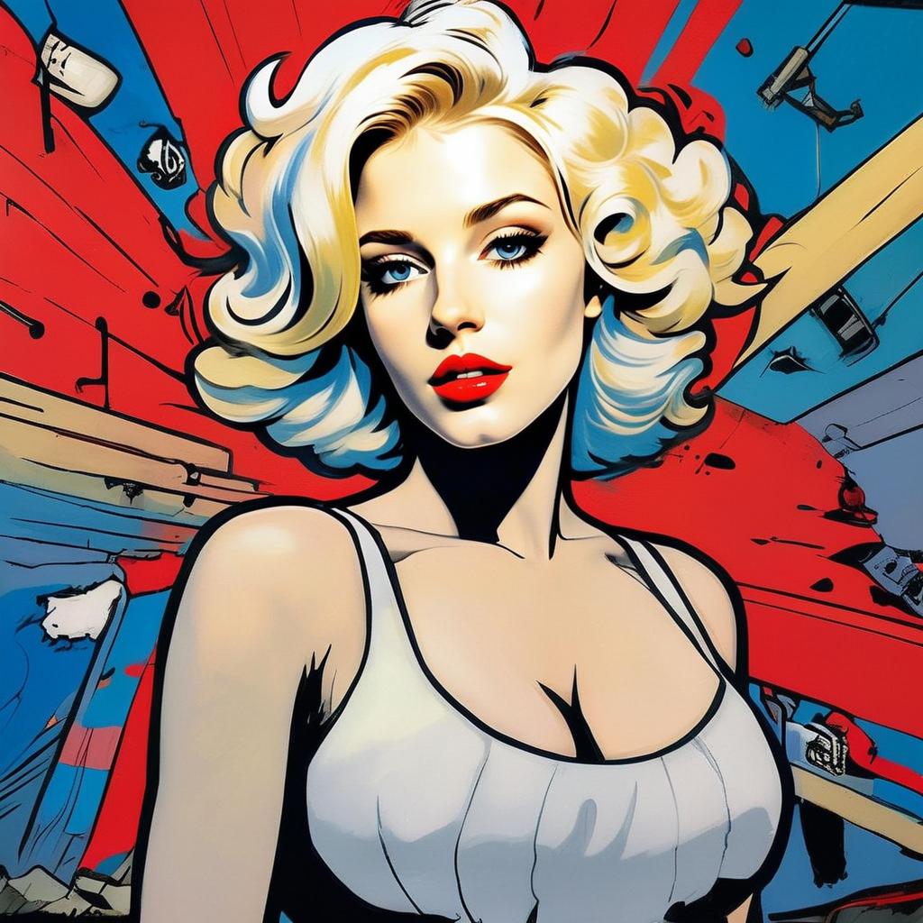 Vintage Pin-Up Style Blonde Woman Digital Illustration with Pop Art Background