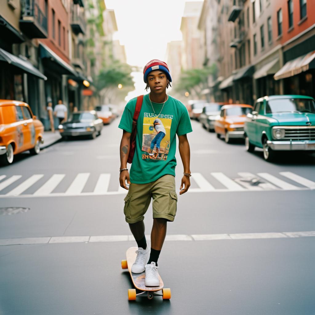 Young Man Skateboarding in Urban Street