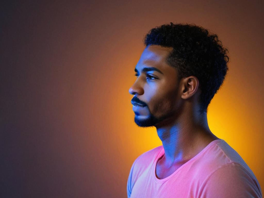 Man in casual T-shirt with contemplative expression