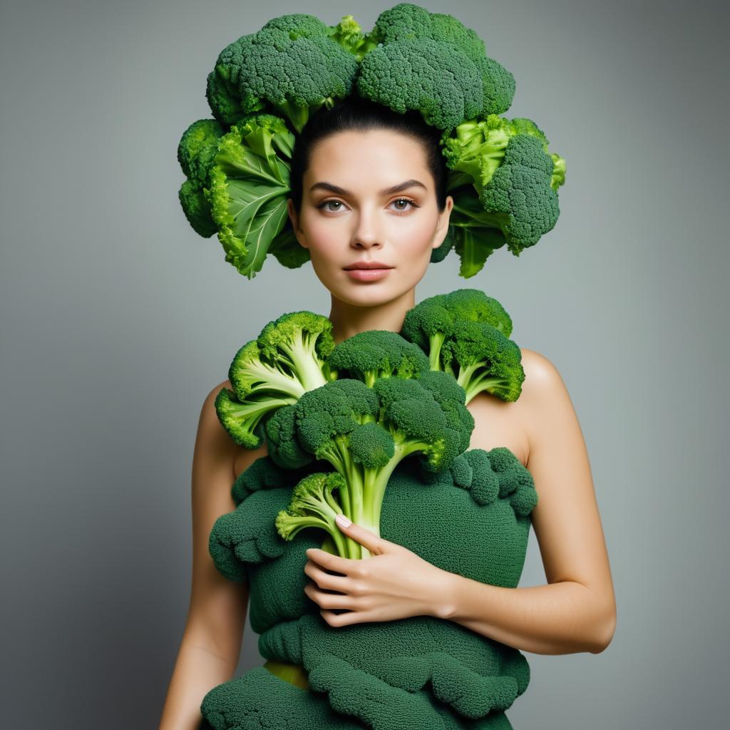 Woman with Broccoli-Inspired Headpiece