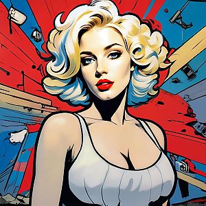 Vintage Pin-Up Style Blonde Woman Digital Illustration with Pop Art Background