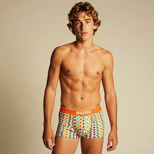 Young Man Wearing Colorful Patterned Boxer Briefs BUNAI