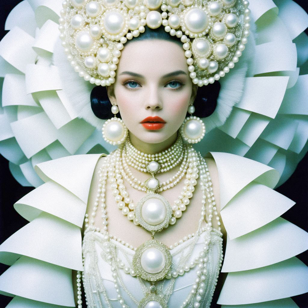 Elegant Woman in Pearl-Encrusted Costume