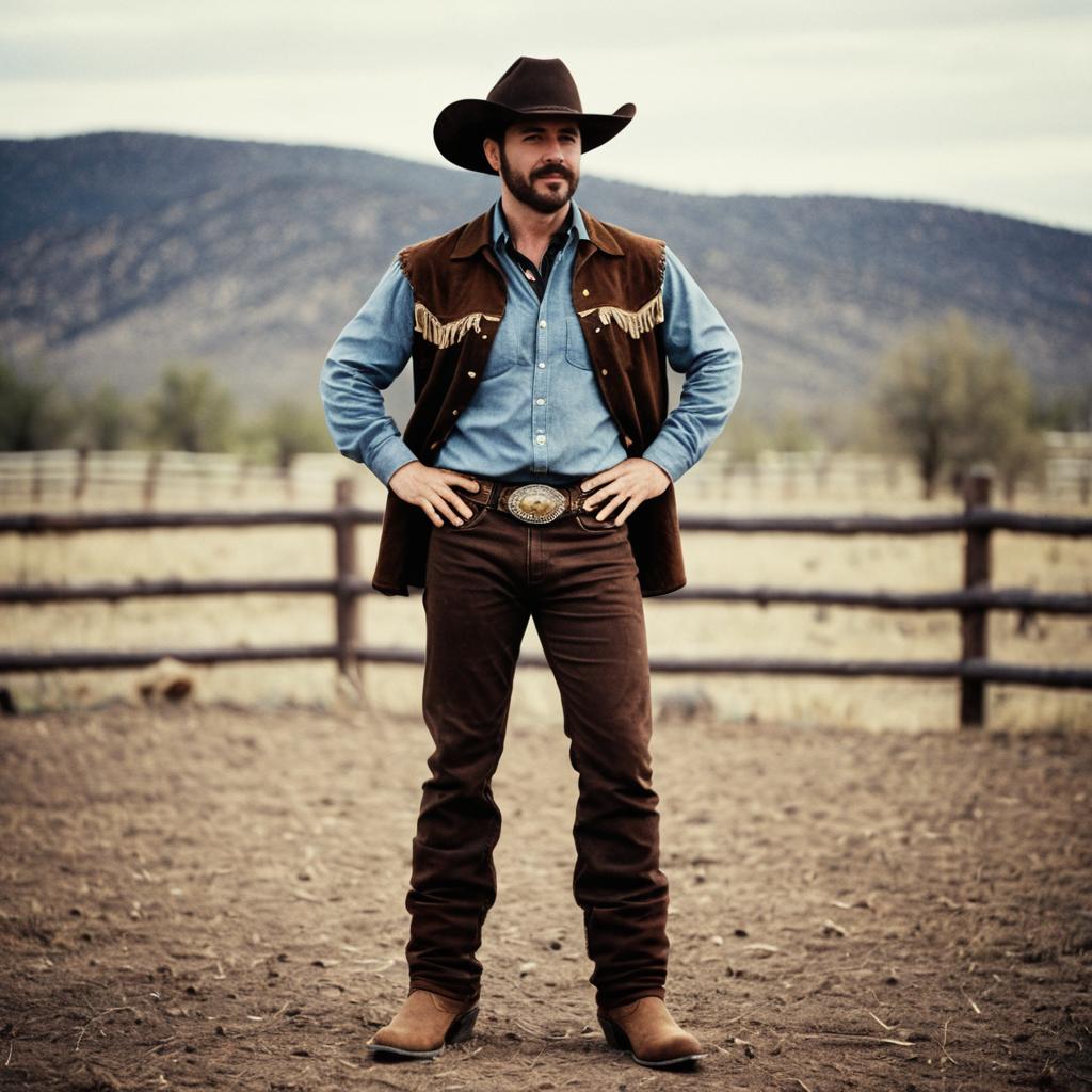 Confident Cowboy Outdoors with Mountains Confident Cowboy Outdoors with Mountains