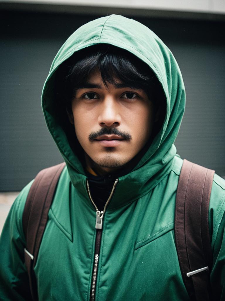 Man in Realistic Bulat Cosplay Costume with Green Hooded Jacket