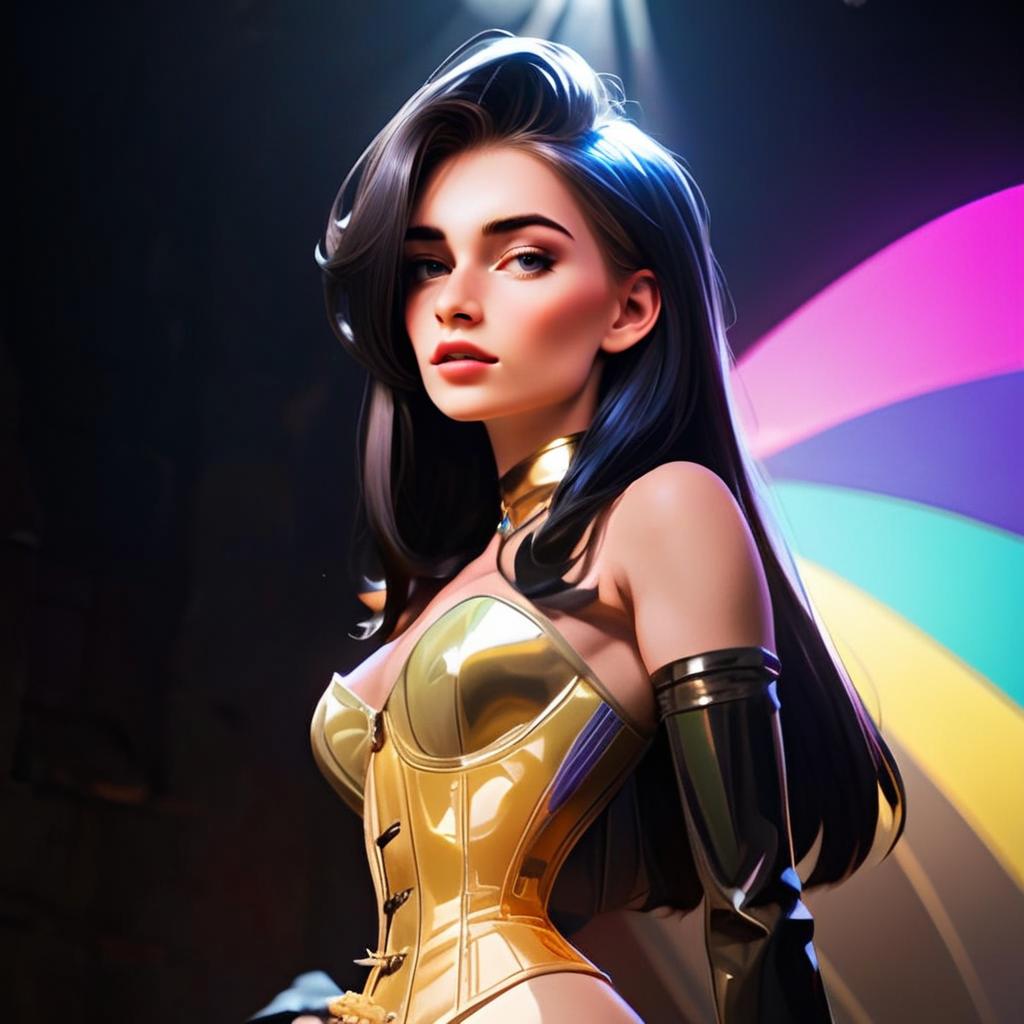 Futuristic Woman in Golden Corset
