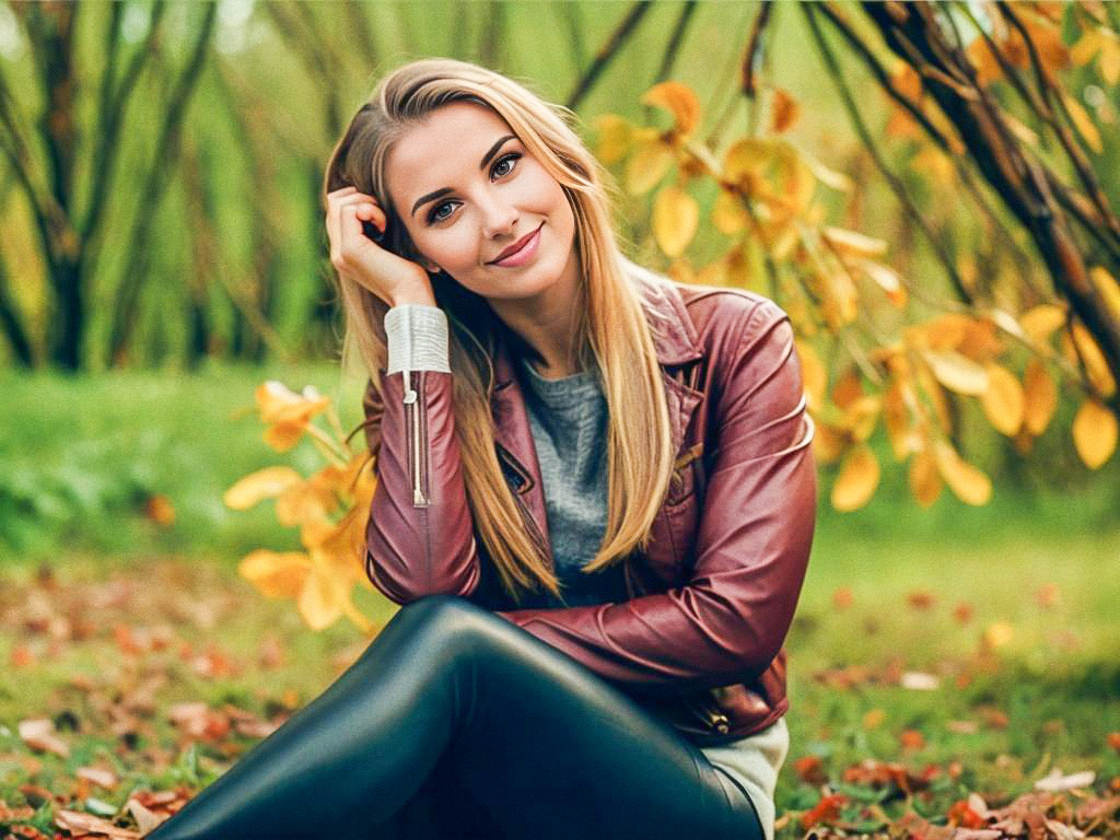 Young Woman in Autumn Foliage Young Woman in Autumn Foliage