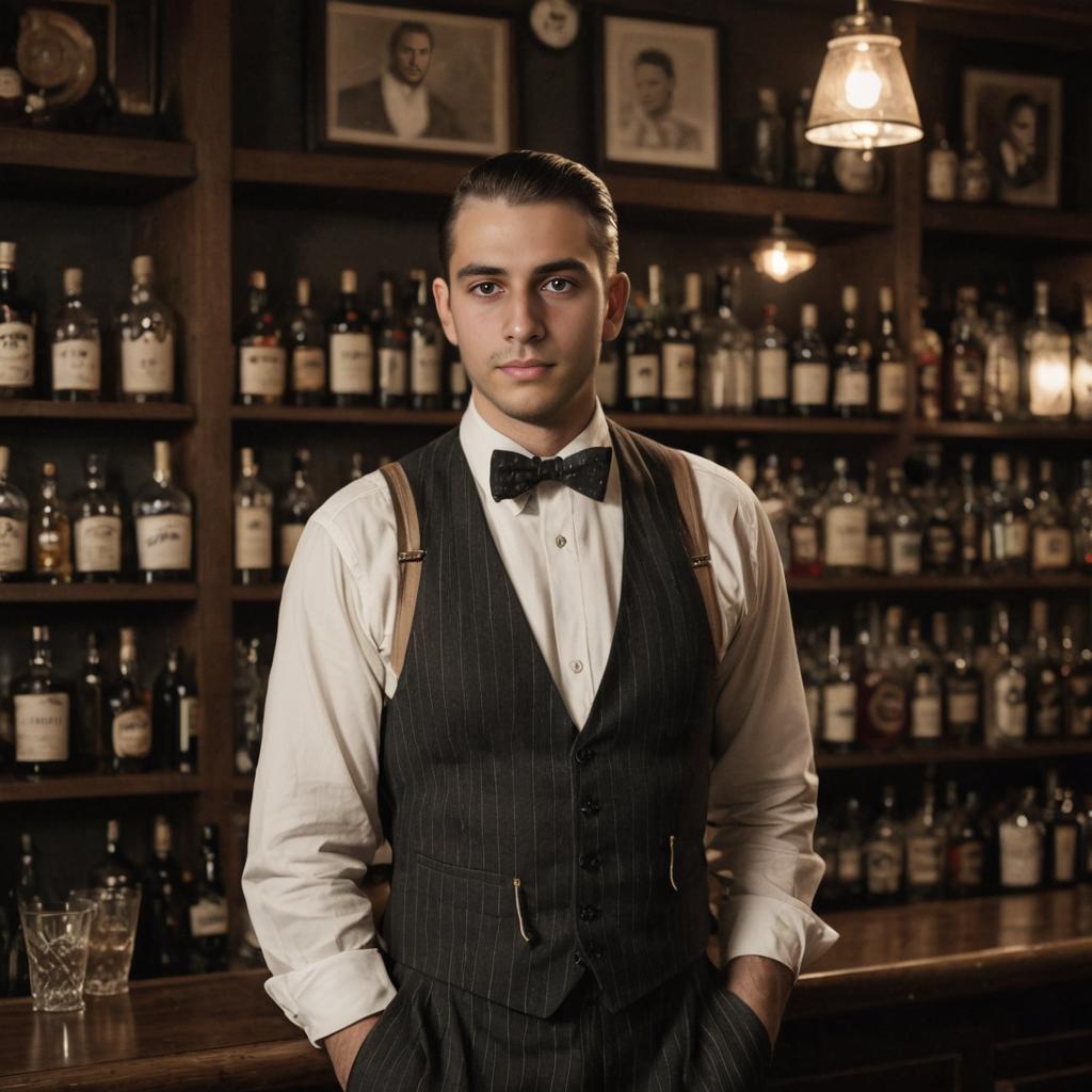 Confident Man in Vintage Vest at Classic Bar