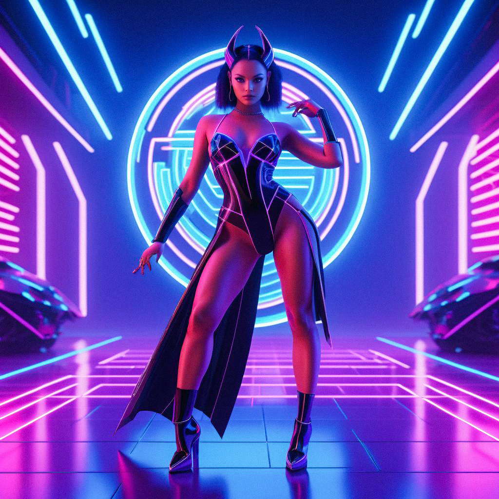 Futuristic Female Figure in Neon Lights