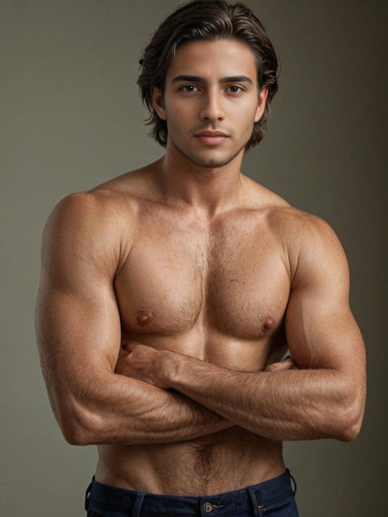 Confident Shirtless Man with Muscular Physique