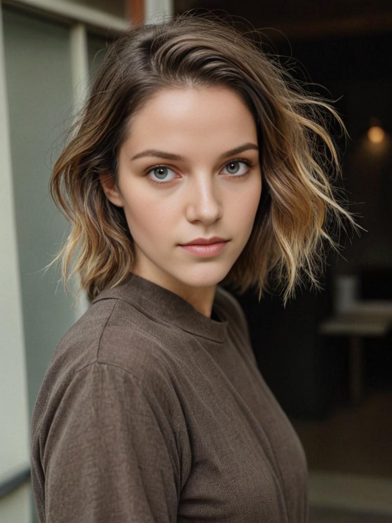 Woman in Brown Blouse