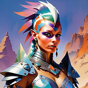 Fierce Woman Warrior in Futuristic Armor