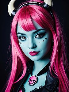 Woman in Monster High Costume Professional Cosplay Studio Headshot