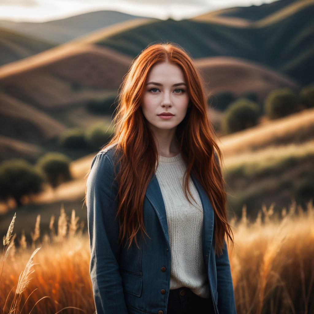 Young Woman in Golden Grass Field