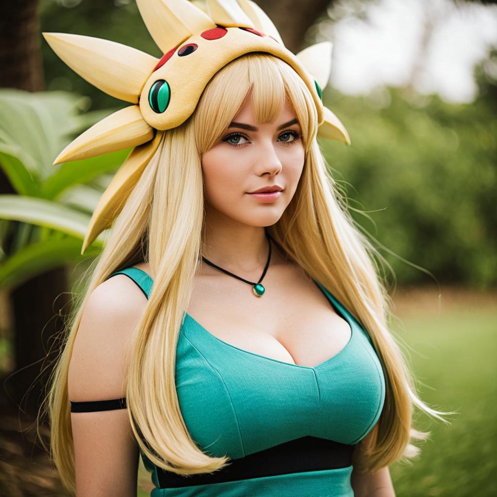 Realistic Alolan Exeggutor Cosplay Portrait of Woman in Outdoor Setting