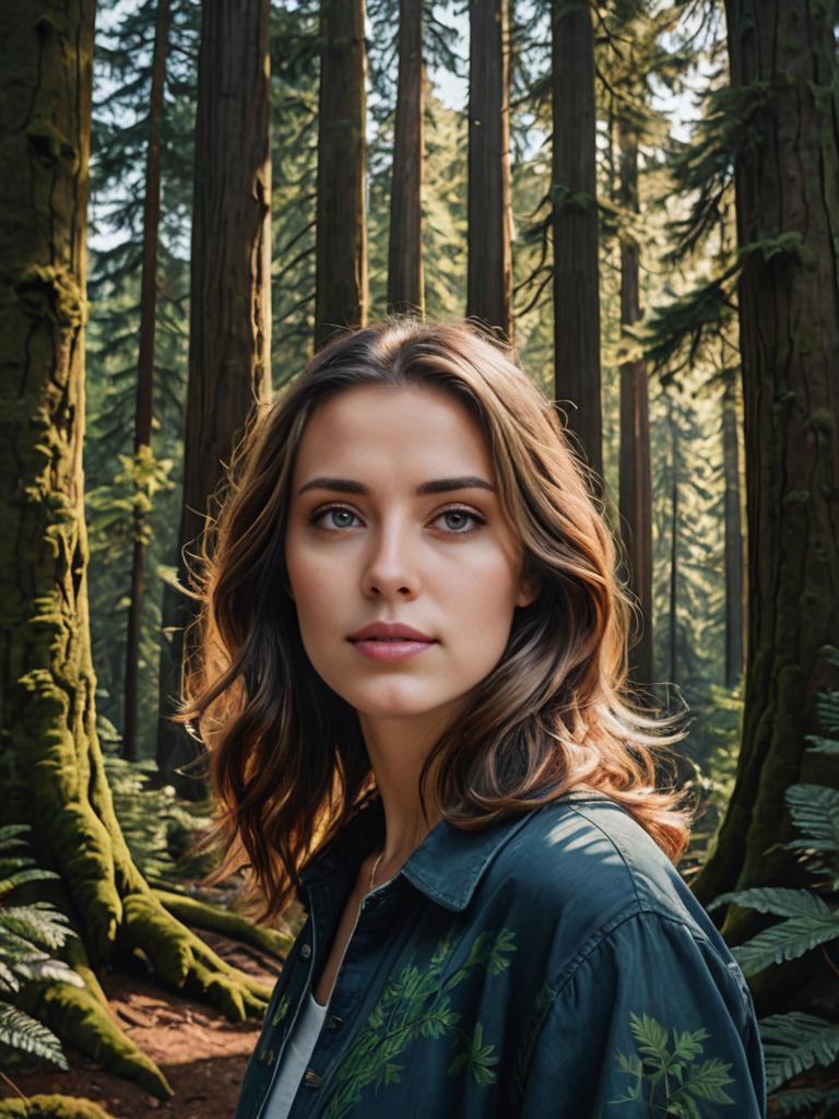 Enchanting Forest Scene with Serene Woman