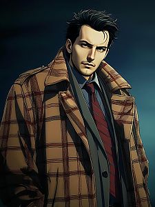 Serious Man in Brown Plaid Trench Coat
