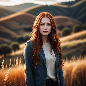 Young Woman in Golden Grass Field