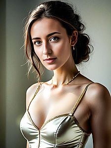 Elegant Young Woman in Golden Dress