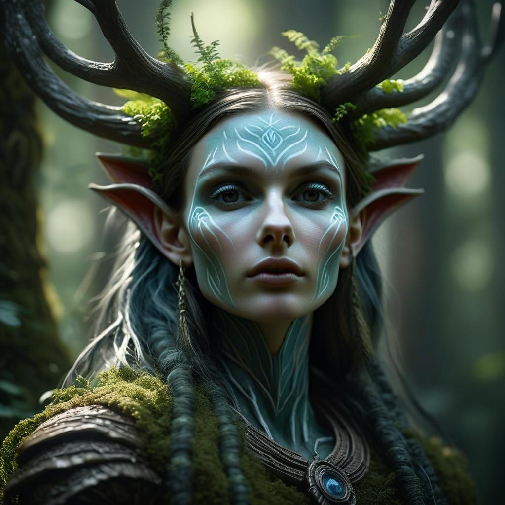 Fantasy Woman with Antlers and Tattoos