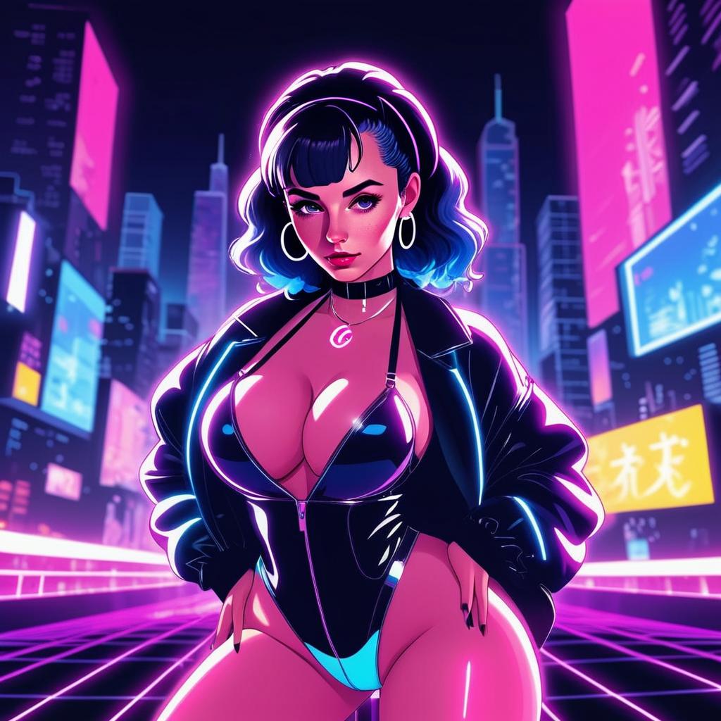 Confident Woman in Neon Cyberpunk City