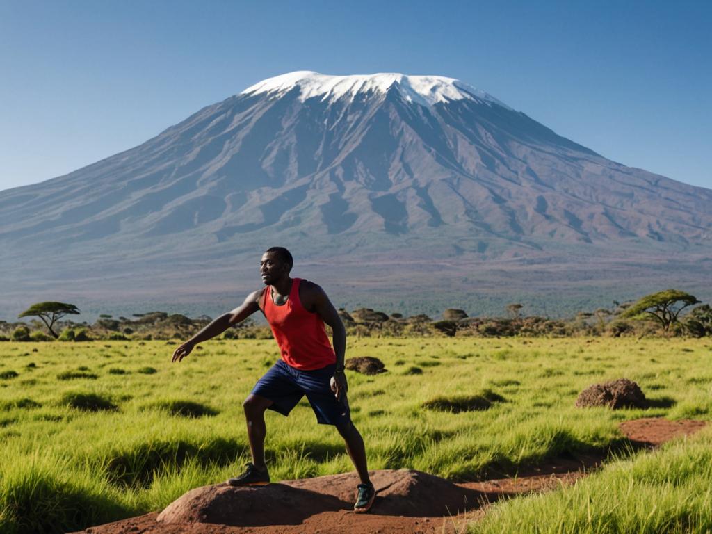 Athletic Man Stretching Before Run in Mountain Setting