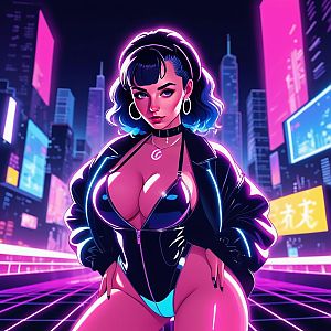Confident Woman in Neon Cyberpunk City
