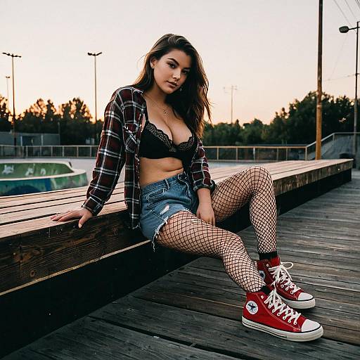 Young Woman in Edgy Urban Outfit Sitting at Skate Park
