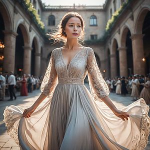 Elegant Woman in Courtyard
