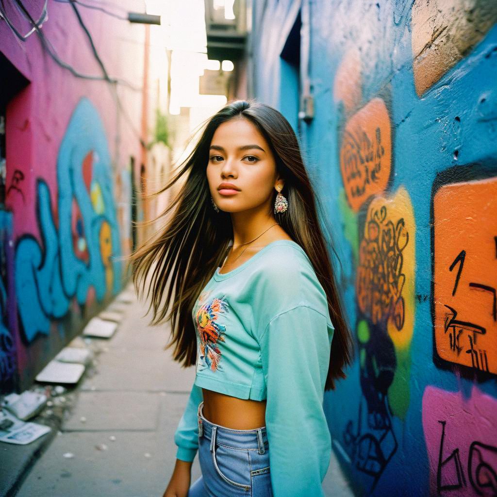 Confident Young Woman in Colorful Alleyway