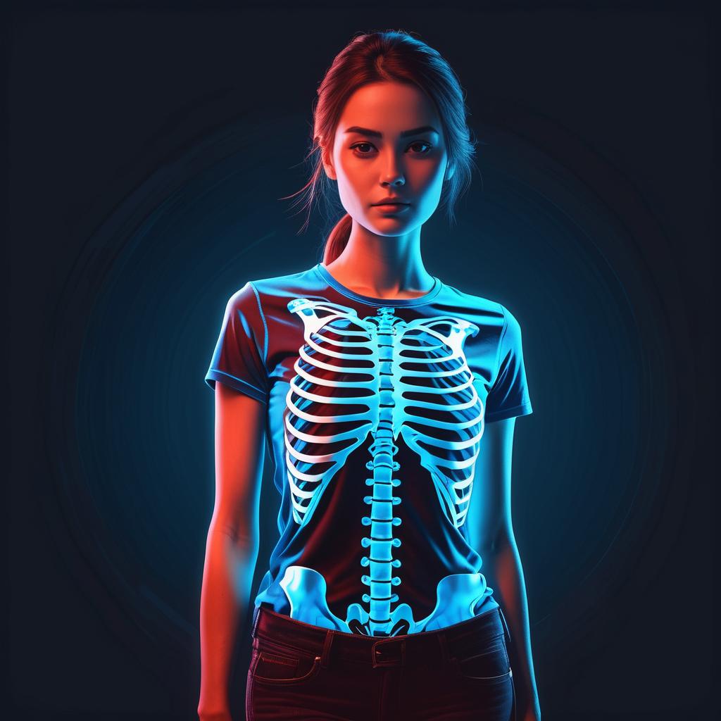 Woman in Glowing Skeletal T-Shirt Woman in Glowing Skeletal T-Shirt