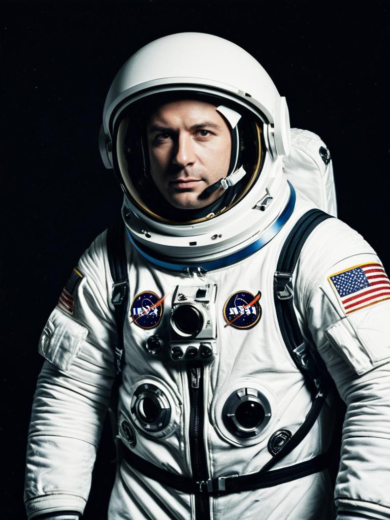 Photorealistic Portrait of Man in NASA Astronaut Costume in Studio