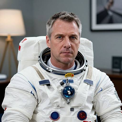 Portrait of Man in White Astronaut Suit Indoors