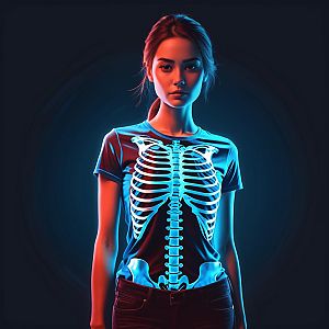 Woman in Glowing Skeletal T-Shirt
