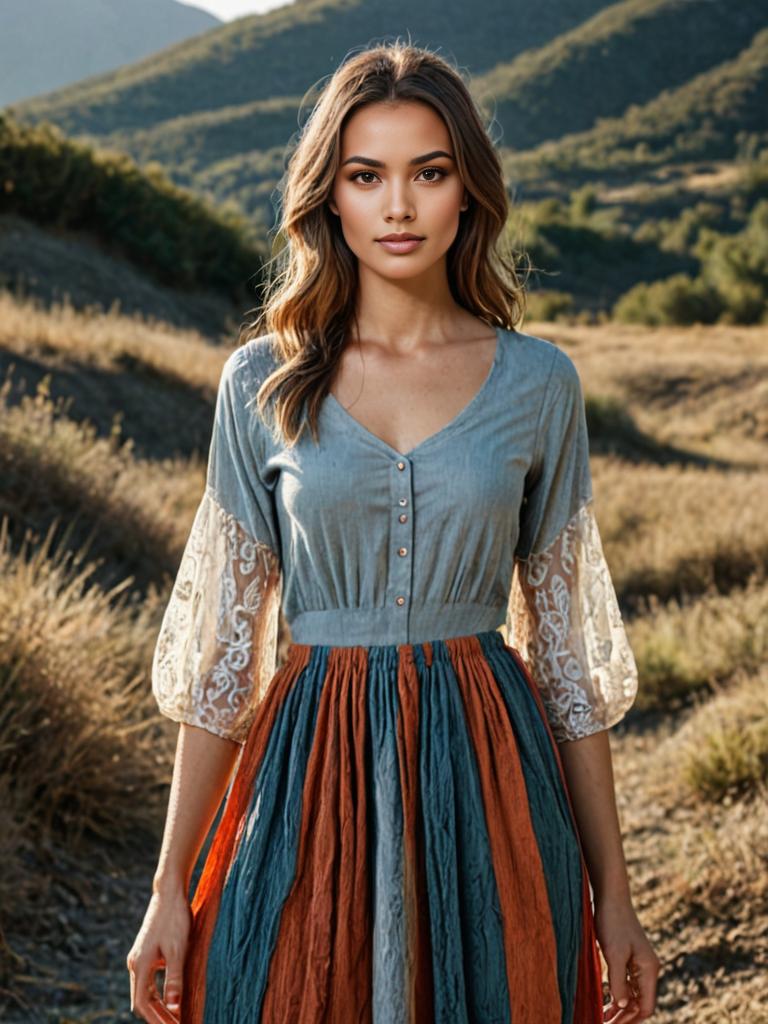 Woman in Bohemian Dress Outdoors