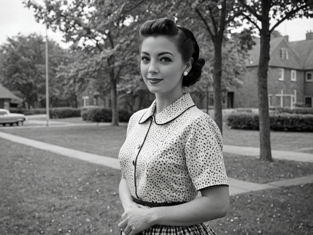 1950s Woman in Polka-Dotted Blouse