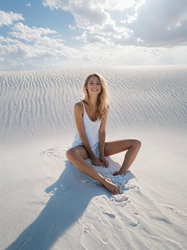 Serene Woman in White Sand Dunes