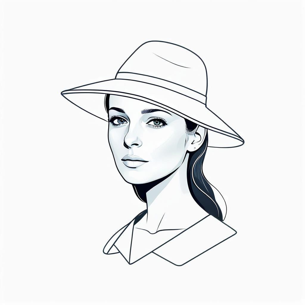 Elegant Woman in Wide-Brimmed Hat - Minimalistic Sketch Elegant Woman in Wide-Brimmed Hat - Minimalistic Sketch