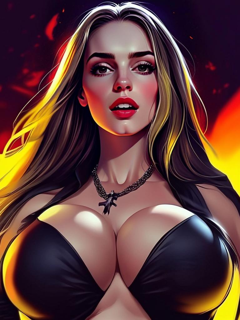 Digital Illustration of Blonde Woman in Black Top with Necklace Digital Illustration of Blonde Woman in Black Top with Necklace