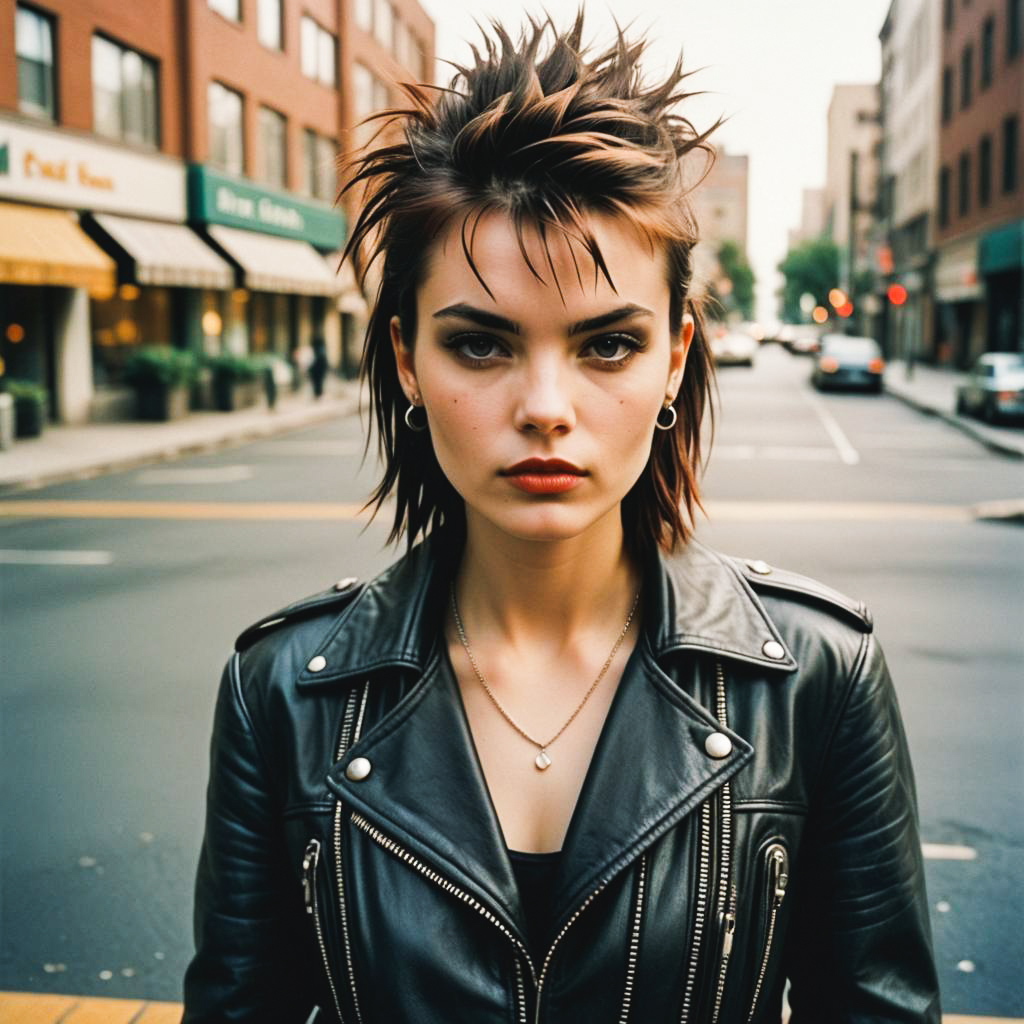 Edgy Woman in Leather Jacket with Spiky Hair