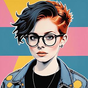 Stylized Digital Portrait of Young Woman with Asymmetrical Hair