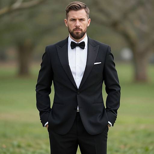 Man in Black Tuxedo with Bow Tie Outdoor Portrait
