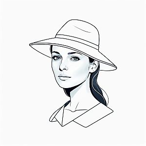 Elegant Woman in Wide-Brimmed Hat - Minimalistic Sketch
