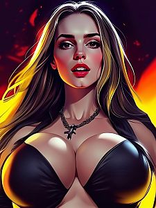 Digital Illustration of Blonde Woman in Black Top with Necklace